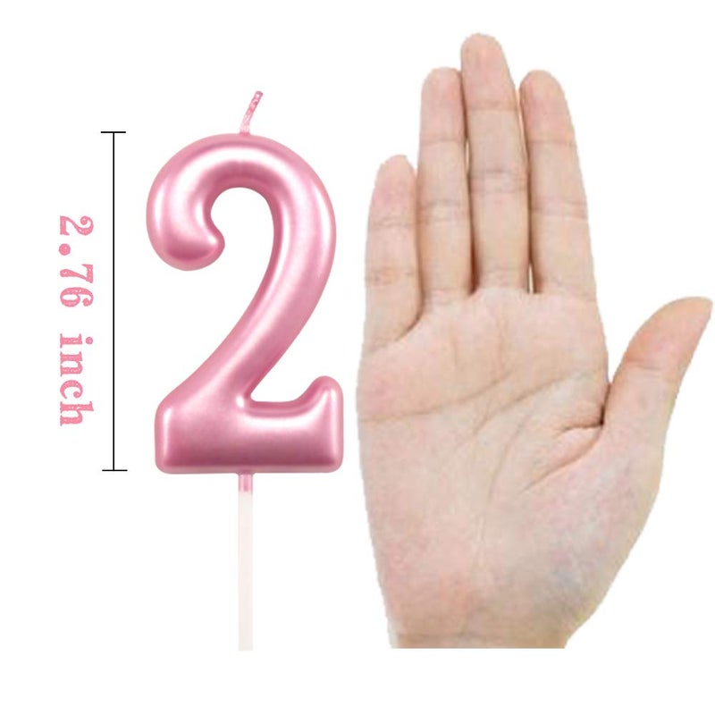 XNOVA 2nd Birthday Candle Two Years Pink Happy Birthday Number 2 Candles for Cake Topper Decoration for Party Kids Adults Numeral 20 23 12 26 29 21 27 62 25 - Image 2